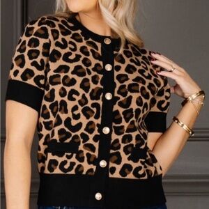 Joseph A Black and Tan Leopard Cardigan